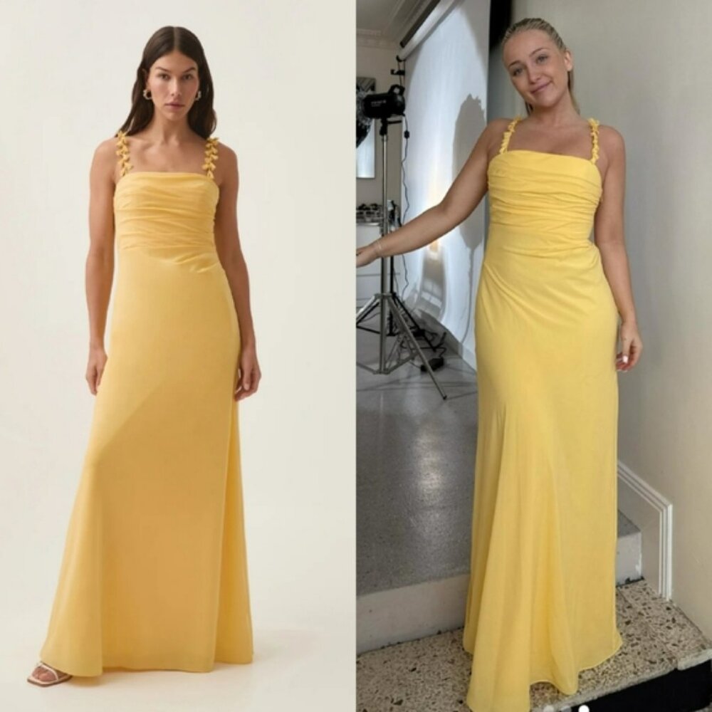 NWT Aje Soulful Pom Pom Midi Maxi Dress Soft Yellow 6